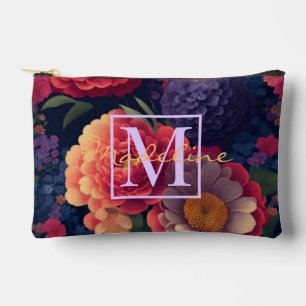 Elegant orange red floral romantic monogram accessory pouch