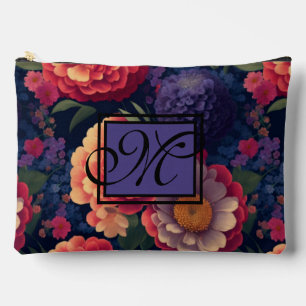 Elegant orange red floral romantic monogram accessory pouch