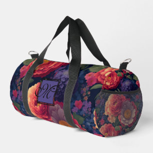 Elegant orange red floral romantic monogram duffle bag