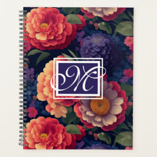 Elegant orange red floral romantic monogram  planner
