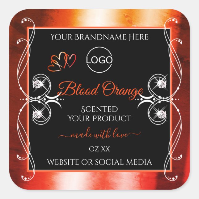Elegant Orange Red Product Label Logo Jewels Black (Front)