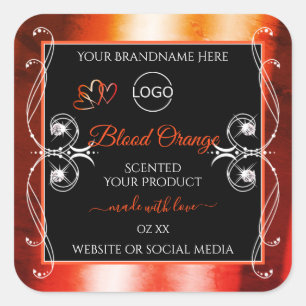 Elegant Orange Red Product Label Logo Jewels Black