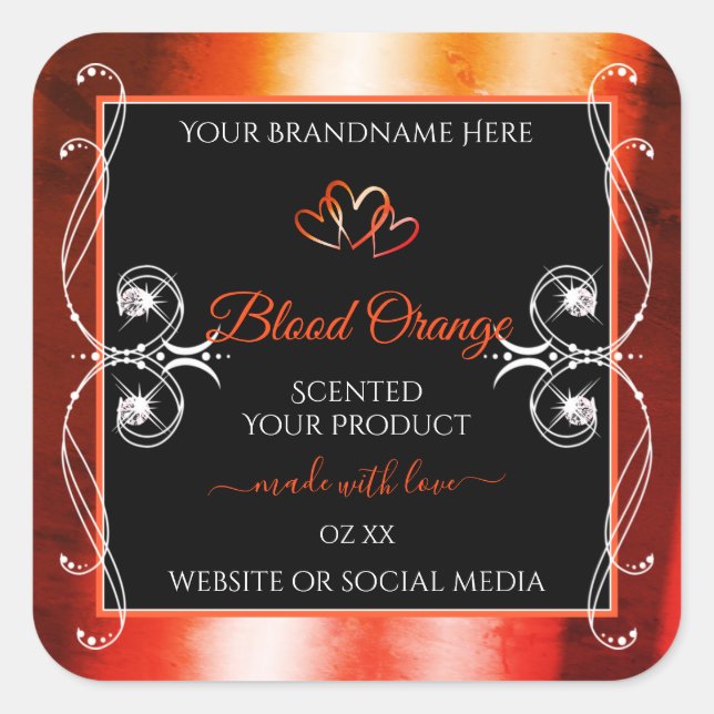 Elegant Orange Red Product Labels Jewels Black (Front)