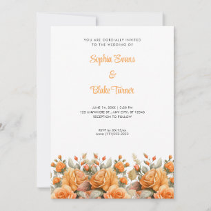 Elegant Orange Rose Garden White Wedding Invitation