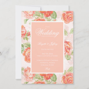 Elegant orange rose wedding invitation