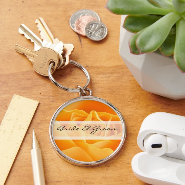Elegant Orange Rose Wedding Keychain (Desk)