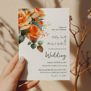 Elegant Orange Roses Watercolor Floral Wedding Invitation