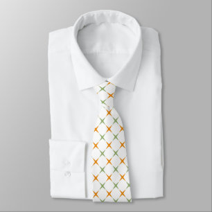 Elegant Orange & Sage Green Geometric Star Neck Ti Tie