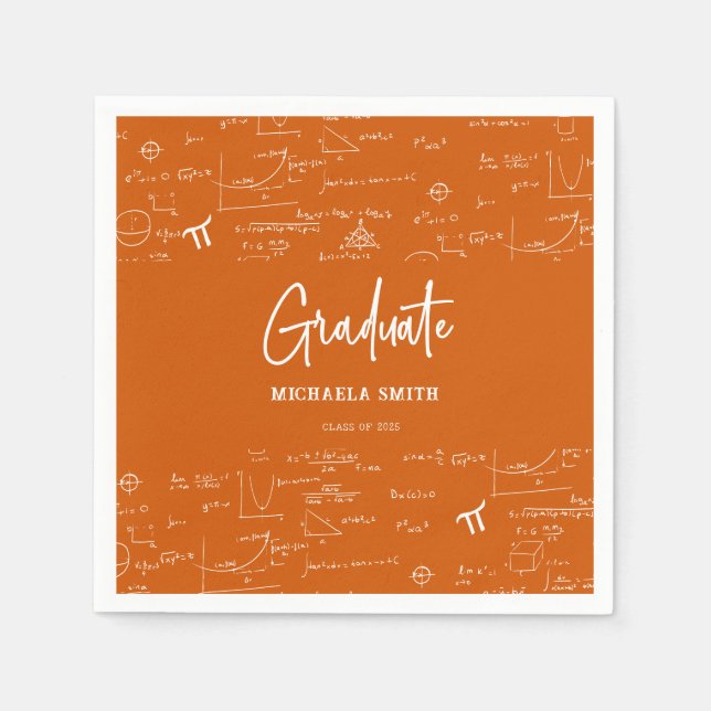 Elegant Orange Script Math Graduate Napkin (Front)