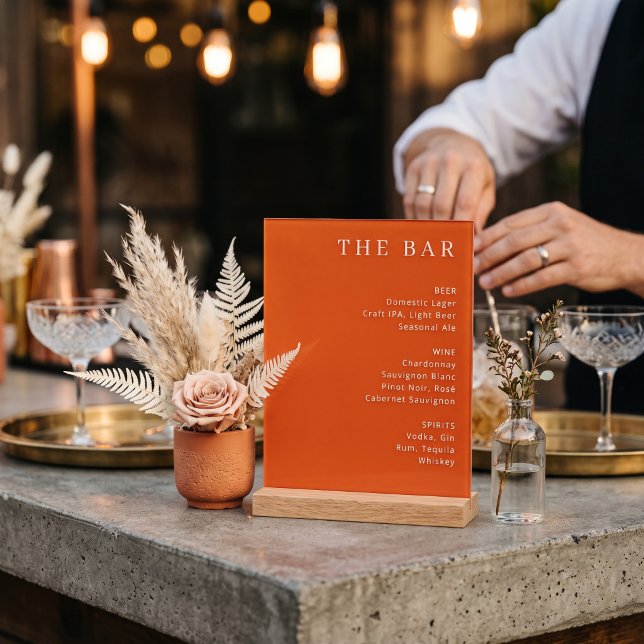 Elegant Orange Serif Bar Menu Acrylic Sign (Creator Uploaded)