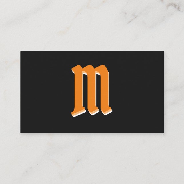 Elegant orange shapes on black monogram 3d effect business card (Front)