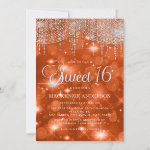 Elegant Orange String Lights Bokeh Sweet 16 Invitation