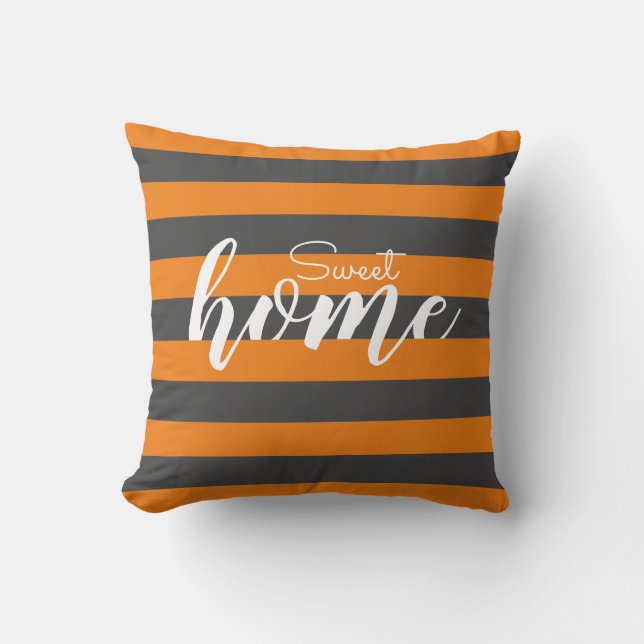 Elegant Orange Striped Pattern Test Sweet Home Cushion (Front)