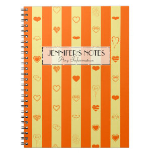 Elegant Orange Stripes Modern Heart Pattern Notebook