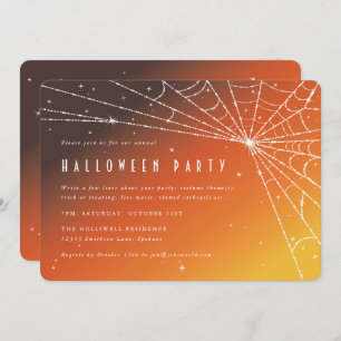 Elegant Orange Sunset Spider Web Halloween Party Invitation