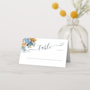 Elegant Orange Terracotta Navy Blue Rust Wedding Place Card