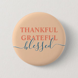Elegant orange thankful grateful blessed 6 cm round badge