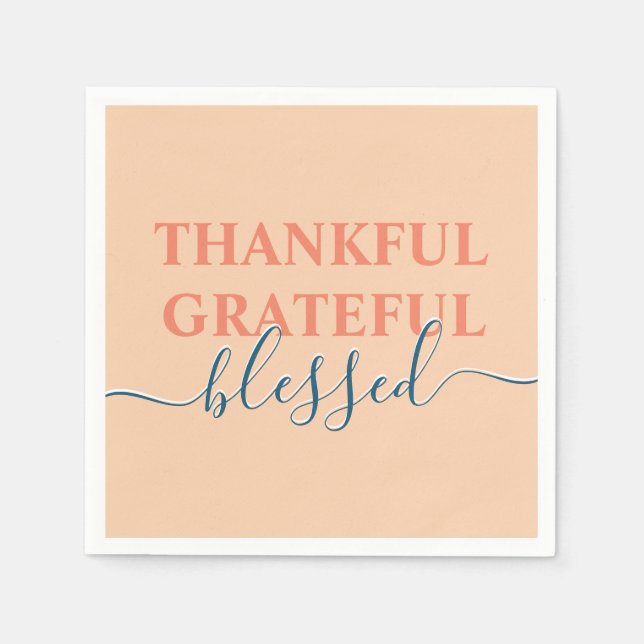 Elegant orange thankful grateful blessed napkin (Front)