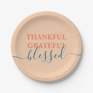 Elegant orange thankful grateful blessed paper plate