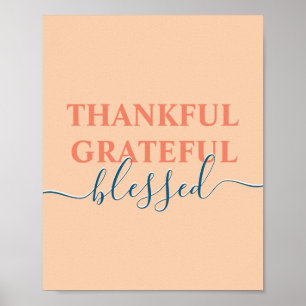 Elegant orange thankful grateful blessed poster