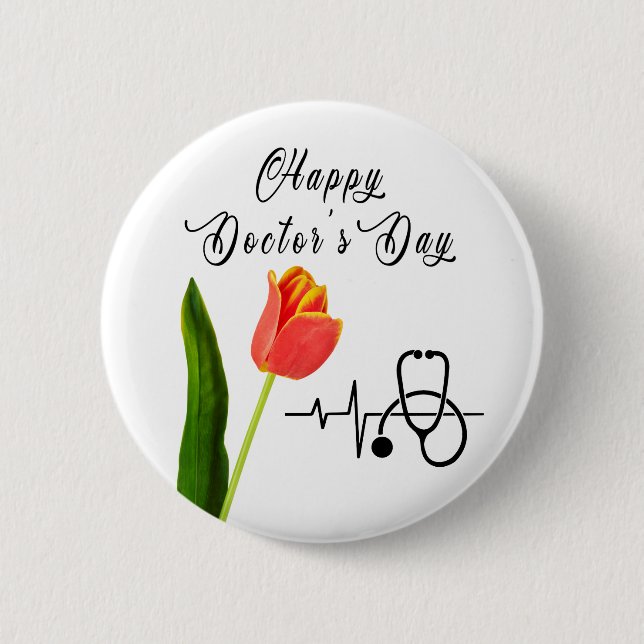 Elegant Orange Tulip And Stethoscope Doctors Day  6 Cm Round Badge (Front)