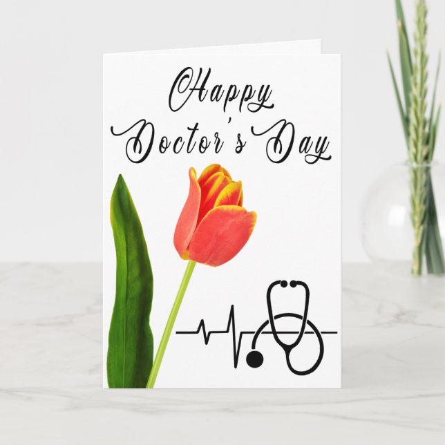 Elegant Orange Tulip And Stethoscope Doctors Day Thank You Card (Front)