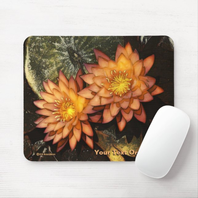 Elegant Orange Water Lilies Mouse Mat (With Mouse)