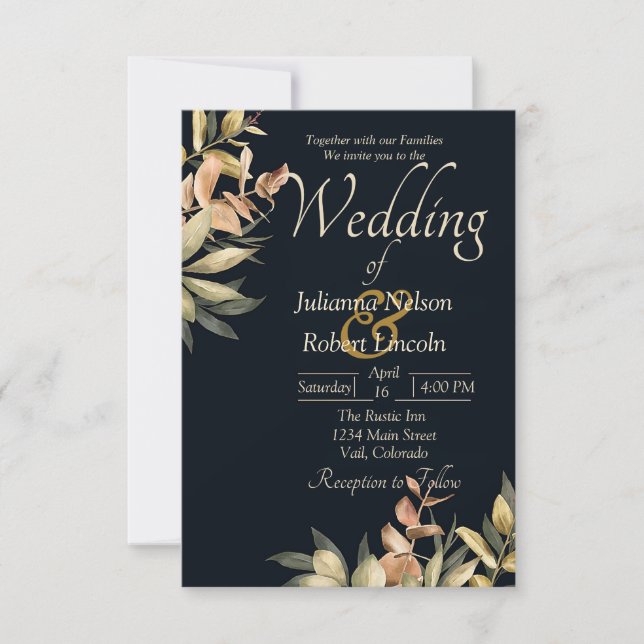 Elegant orange watercolor on black wedding invitat invitation (Front)