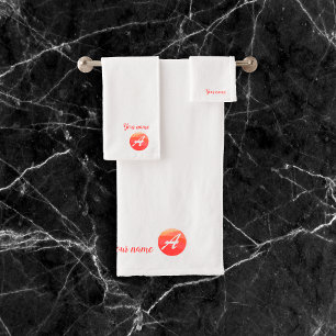 Elegant orange wavy circle monogram bath towel set