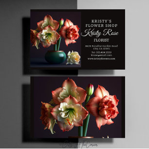 Elegant Orange White Amaryllis Flower Florist Business Card