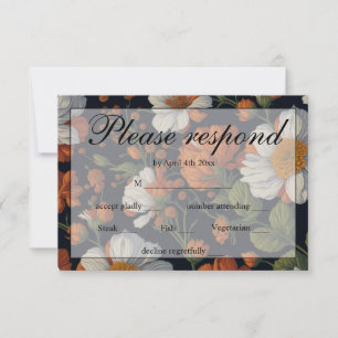 Elegant orange white black vintage floral RSVP card