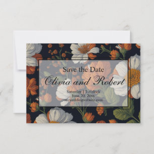 Elegant orange white black vintage floral save the date