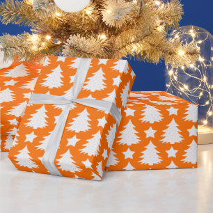 Elegant Orange White Christmas Tree Pattern Gift Wrapping Paper
