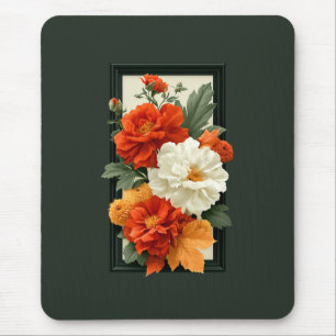 Elegant Orange & White Floral Art Acrylic Art Mouse Mat