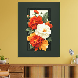 Elegant Orange & White Floral Art Canvas Print