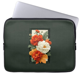 Elegant Orange & White Floral Art Laptop Sleeve