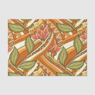 Elegant Orange White Flowers And Swirl Tissue Paper
