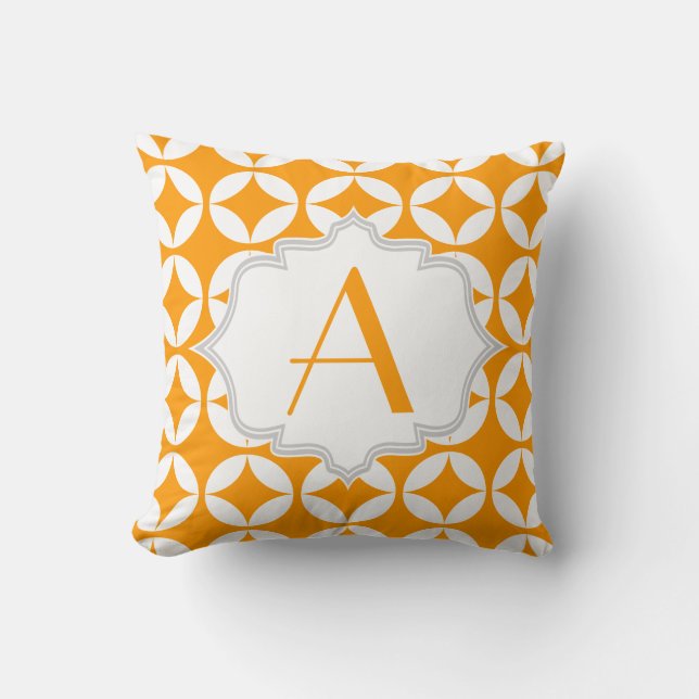 Elegant orange, white geometric pattern cushion (Front)