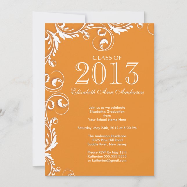 Elegant Orange White Graduation Party Invitation (Front)