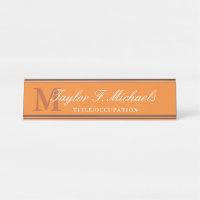 Elegant Orange White Monogram & Name