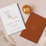 Elegant Orange White Wedding Save The Date Card<br><div class="desc">This simple minimalist save-the-date card is perfect for announcing your upcoming wedding.  This card features an orange-and-white design with elegant text.  Customise text on the front and back of the card with all the details of your special day.  #savethedate #ourwedding #minimalistwedding</div>