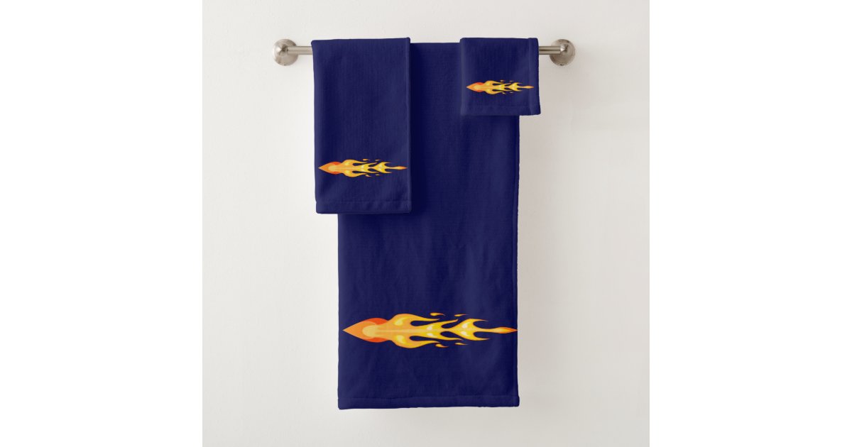 Elegant Orange Yellow Fire Flame on Navy Blue Bath Towel Set Zazzle