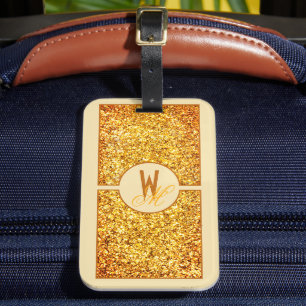 Elegant Orange Yellow Glitter Monogrammed  Luggage Tag
