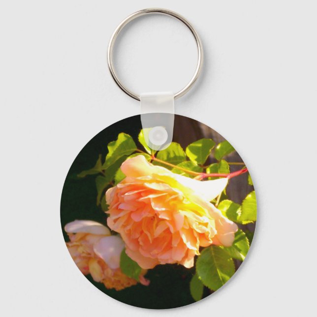 Elegant orange yellow peach florals roses key ring (Front)