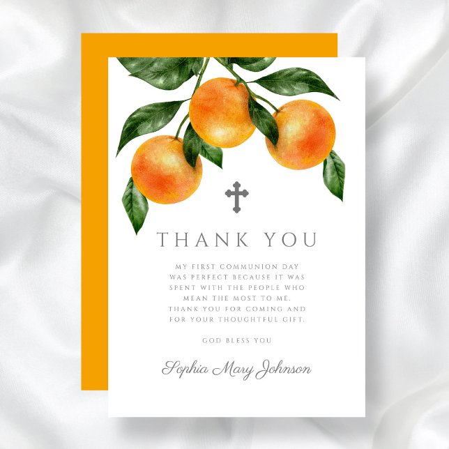 Elegant Oranges First Holy Communion Thank You Card (Elegant Oranges First Holy Communion Thank You Card)