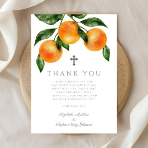 Elegant Oranges Girl Baptism  Thank You Card