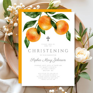 Elegant Oranges Girl Christening Invitation