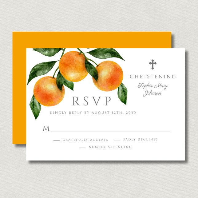 Elegant Oranges Girl Christening RSVP Card (Elegant Oranges Girl Christening RSVP Card)