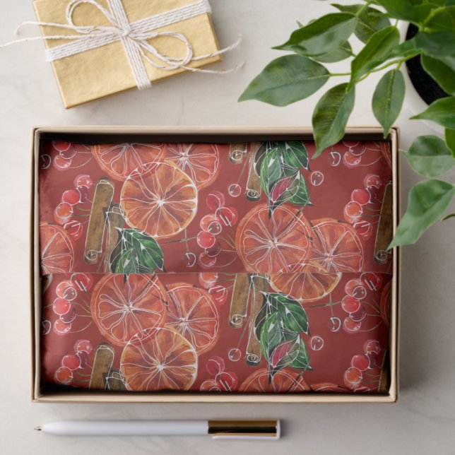 Elegant Oranges Slices Cinnamon Sticks Tissue Paper (Gift)