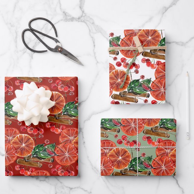 Elegant Oranges Slices Cinnamon Sticks Wrapping Paper Sheet (Front)